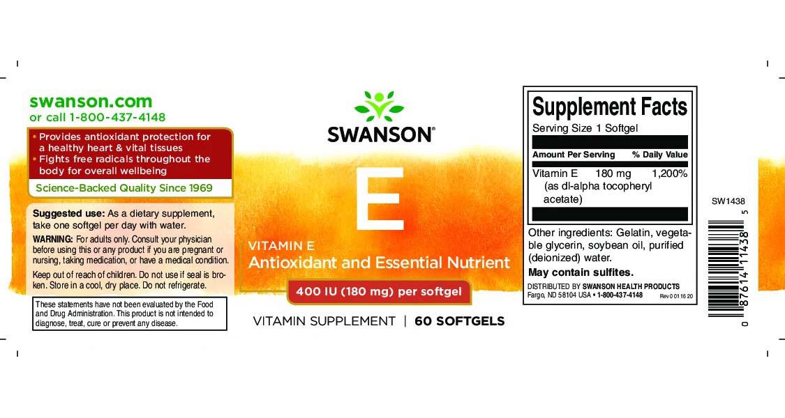 Vitamina E 400UI Swanson 60cps