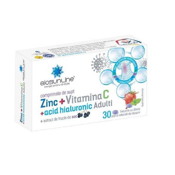 Zinc cu Vitamina C si Acid Hialuronic 30 comprimate de supt BioSunLine Helcor