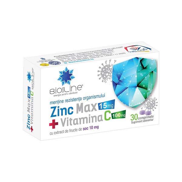 Zinc MAX + Vitamina C 100 miligrame 30 comprimate BioSunLine Helcor