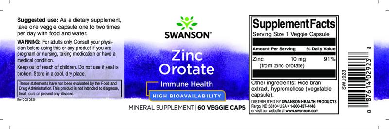 Zinc Orotate High Bioavailability 60 capsule Swanson